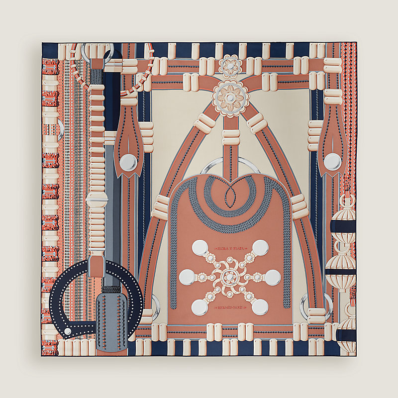 ◇エルメス◇カレ 90/スカーフ/シルク/FLORA Y PLATA/銀細工の花 Flora y Plata scarf 90 - Brown | Hermès Mainland China